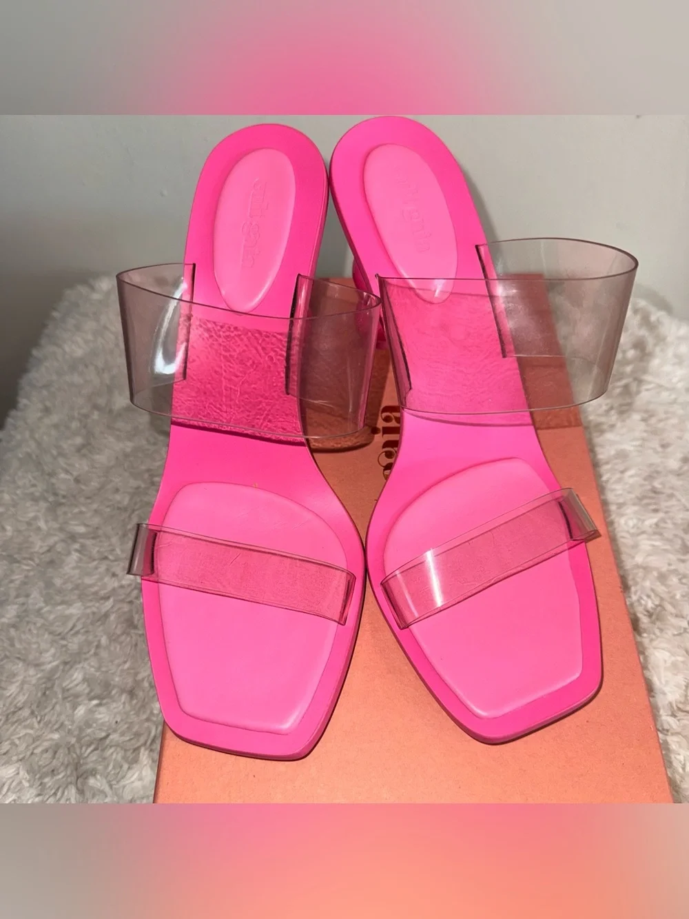 RARE Cult Gaia Vita Vinyl Stacked Heel Mules Blossom Pink Size 42 (Fits 10.5)
